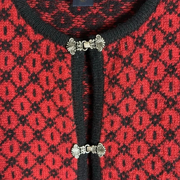 Woolrich Thick Knit Wool Ruby Cardigan Fair Isle Size Large Silver Clasp - Picture 3 of 7
